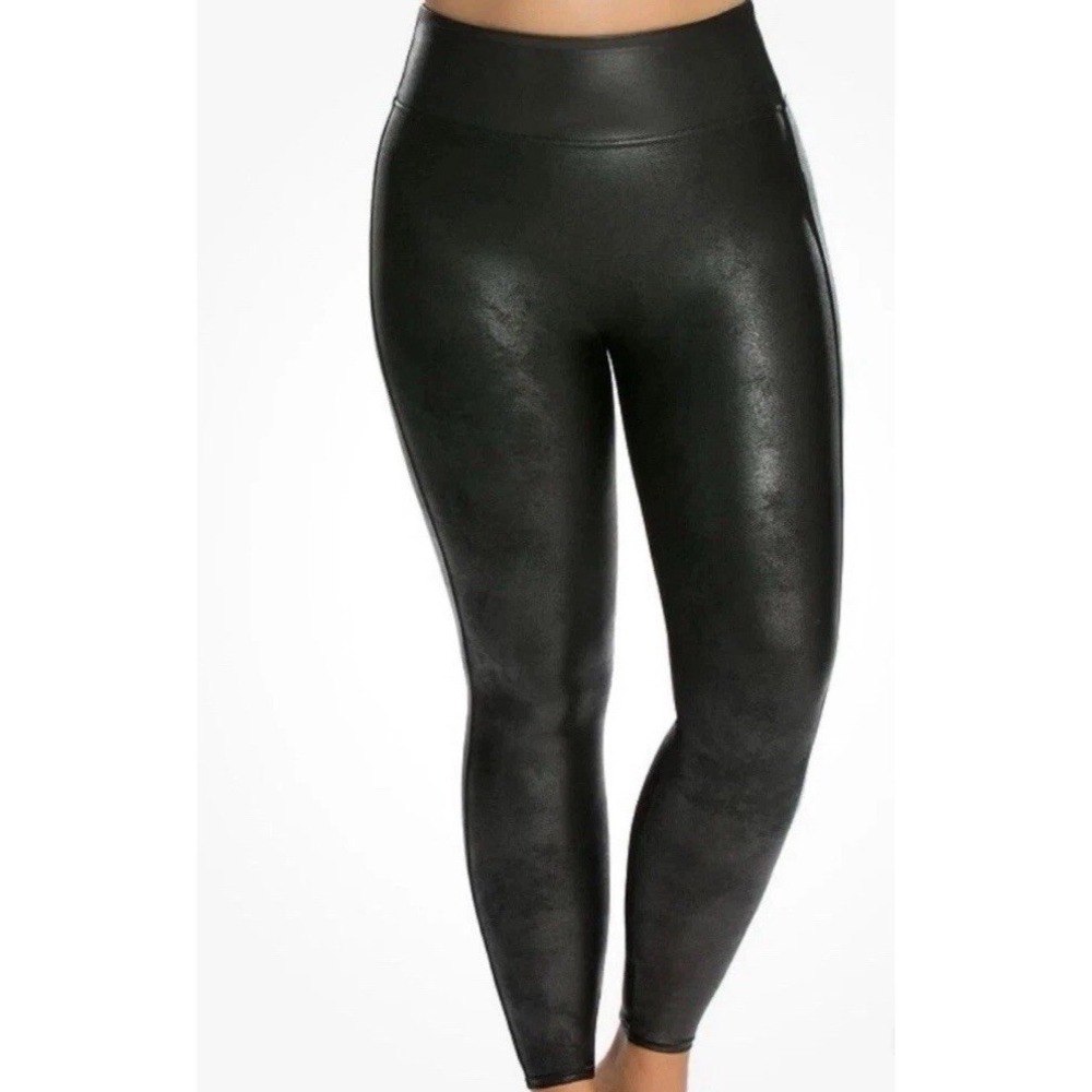SPANX Faux Leather Leggings Black Women 3X High Waist Stretch Pull On